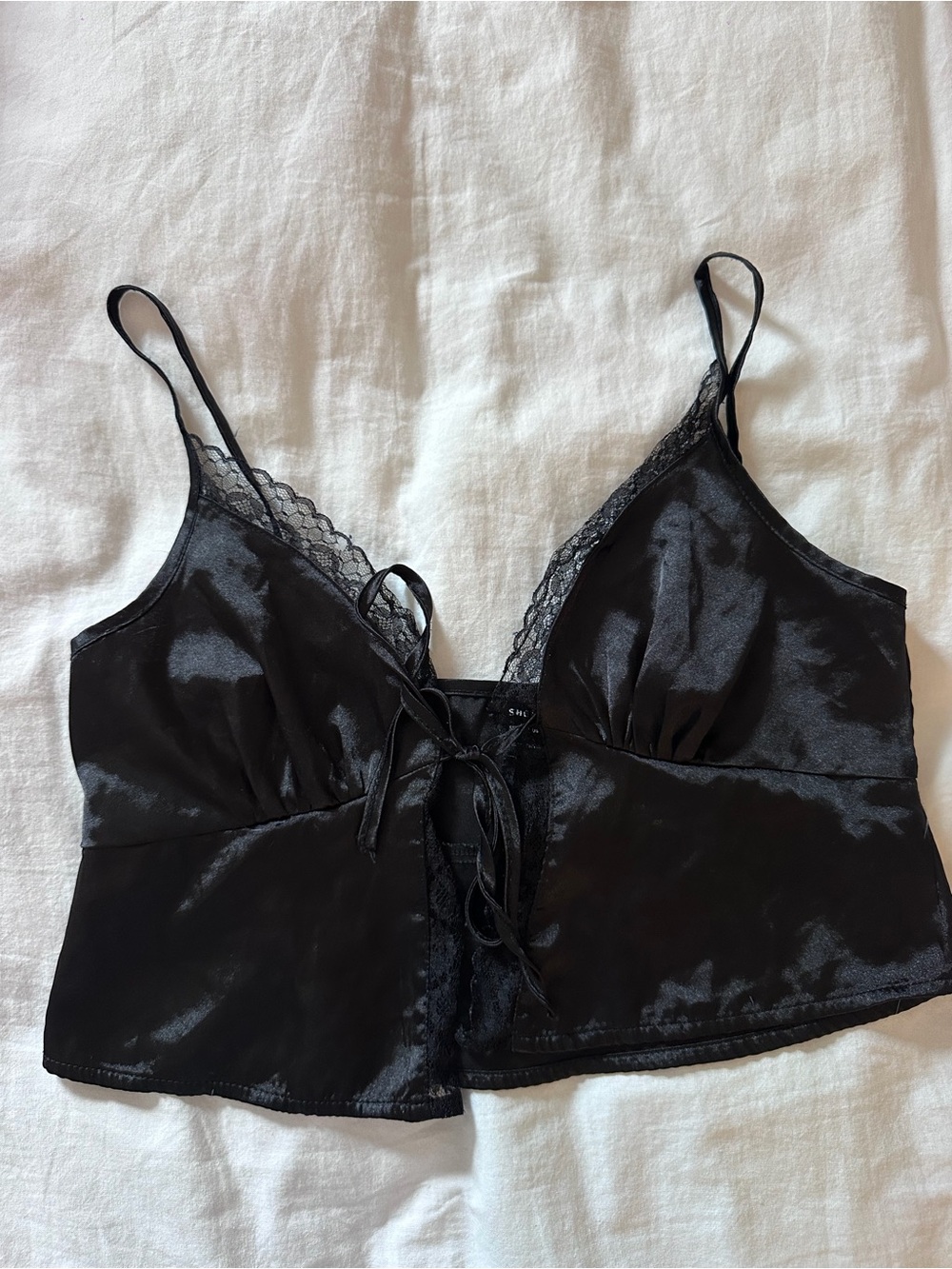 SHEIN Black Satin Lace-Trim Cami